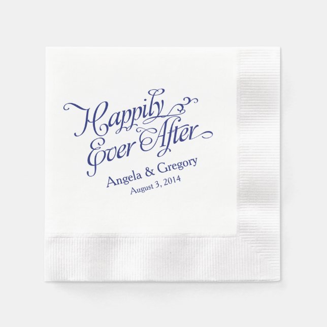 Navy Blue White glücklich je nach Hochzeit Serviette (Vorderseite)