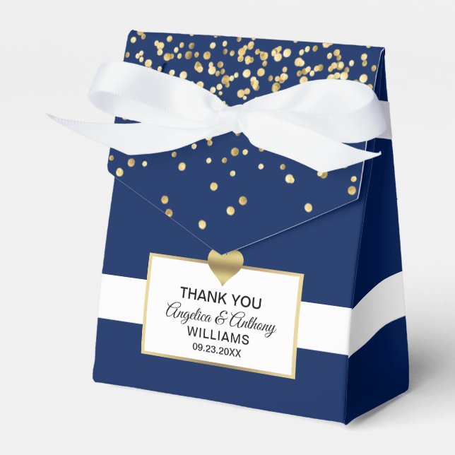 Navy Blue White Gold Heart Party Gefallen Hochzeit Geschenkschachtel (Vorderseite)
