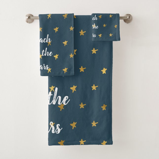 Navy Blue White Gold Stars Badhandtuch Set (Insitu)