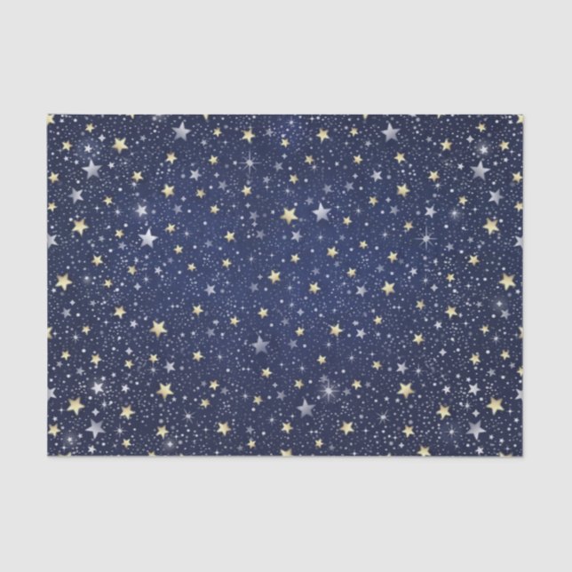 Navy Blue White & Gold Stars Seidenpapier (Vorderseite)