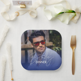 Navy Blue White Gradient Photo Birthday Dinner Pappteller