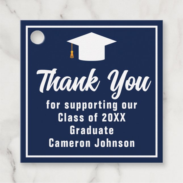 Navy Blue White Graduate Custom Graduate Party Geschenkanhänger (Vorderseite)