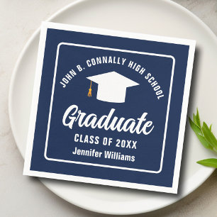 Navy Blue White Graduate Custom Graduate Party Serviette
