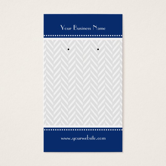 Navy Blue White Gray Herringbone Ohrkarten (Vorderseite)