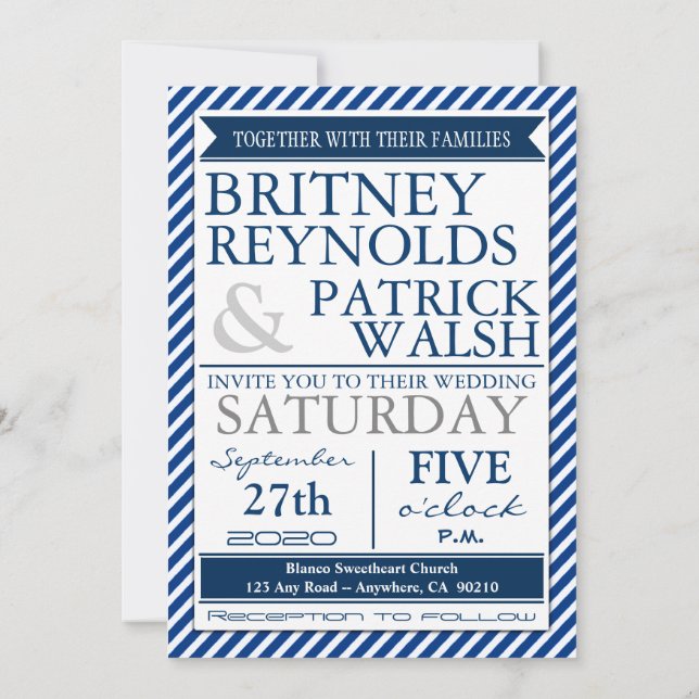 Navy Blue White Gray Nautical Wedding Einladungen (Rückseite)
