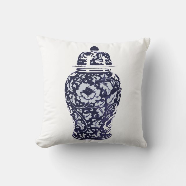 Navy Blue White Hamptons Montauk Ginger Jar Vase Kissen (Vorderseite)