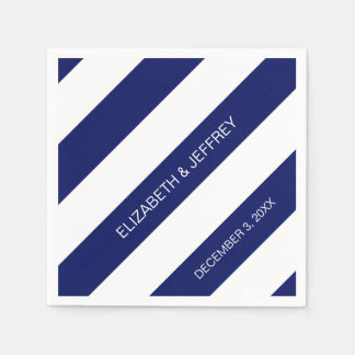 Navy Blue White Horiz Preppy Strip #3 Monogram Serviette