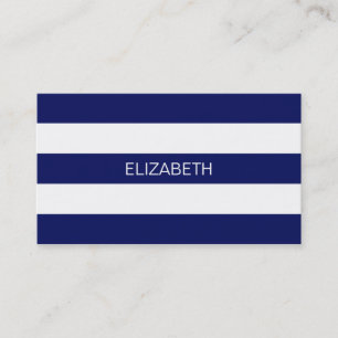 Navy Blue White Horiz Preppy Strip #3 Monogram Visitenkarte