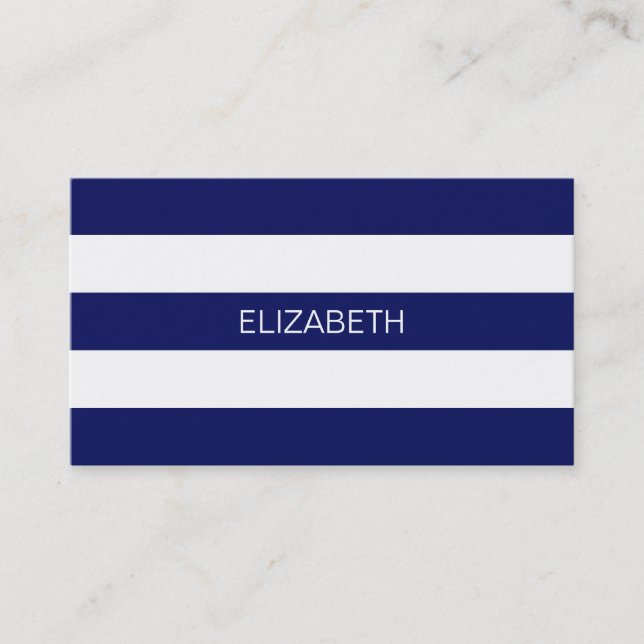 Navy Blue White Horiz Preppy Strip #3 Monogram Visitenkarte (Vorderseite)