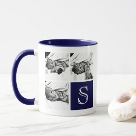 Navy Blue & White Instagram Foto Collage Monogram Tasse
