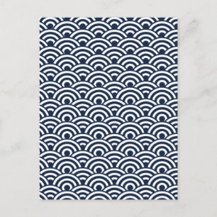 Navy Blue White Japanese Wave Pattern Postkarte