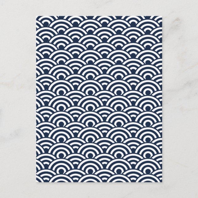 Navy Blue White Japanese Wave Pattern Postkarte (Vorderseite)
