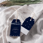 Navy Blue & White | Lights & Snow Merry Christmas Geschenkanhänger<br><div class="desc">Celebrate the season with this stylish custom Christmas gift tag. This design features "Merry Christmas" text and a festive snowflake and string lights background. You can personalize the text. More holiday stationery and party supplies are available at my shop BaraBomDesign.</div>