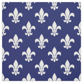 Navy Blue, White Lilie Muster Stoff