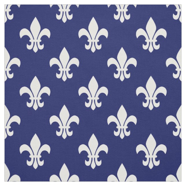 Navy Blue, White Lilie Muster Stoff (Muster)