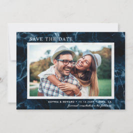 Navy Blue White Marble Save the Date Foto Card