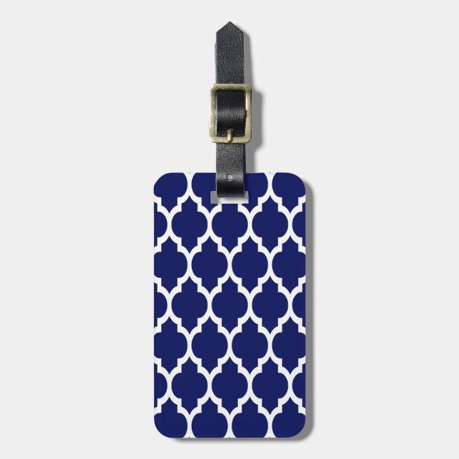 Navy Blue White marokkanische Quatrefolienmuster # Gepäckanhänger (Vorderseite vertikal)