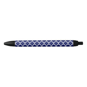 Navy Blue White marokkanische Quatrefolienmuster # Kugelschreiber