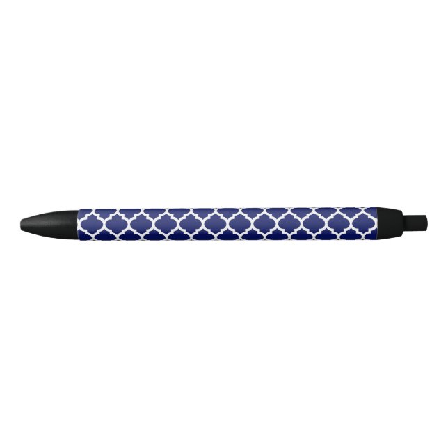 Navy Blue White marokkanische Quatrefolienmuster # Kugelschreiber (Vorderseite)