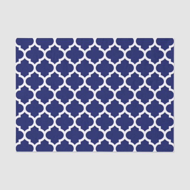 Navy Blue White marokkanische Quatrefolienmuster # Seidenpapier (Vorderseite)