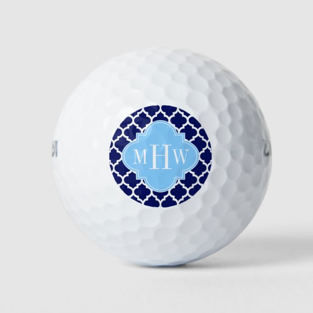 Navy Blue White Marokko #5 Sky Blue Name Monogram Golfball (Vorderseite)