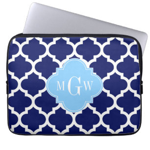 Navy Blue White Marokko #5 Sky Blue Name Monogram Laptopschutzhülle