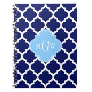 Navy Blue White Marokko #5 Sky Blue Name Monogram Notizblock