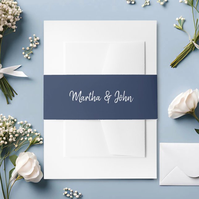 Navy Blue & White Minimal Script Wedding Einladungsbanderole (Von Creator hochgeladen)