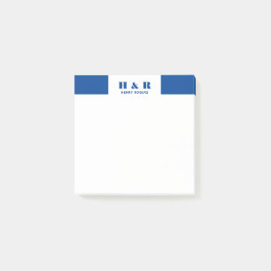 Navy-Blue & White Minimalistic Modernes Monogramm Post-it Klebezettel