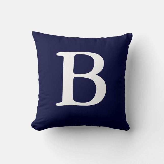 Navy Blue White Mit Monogramm B Throw Kissen (Vorderseite)