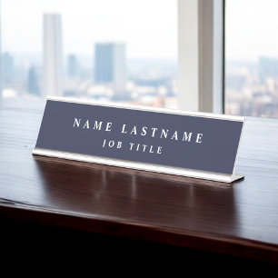 Navy Blue White Modern Elegant Beruflich Classy Schreibtischnamensplakette