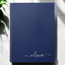 Navy Blue White Modern Script Girly Monogram Name