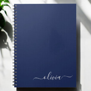 Navy Blue White Modern Script Girly Monogram Name Notizblock