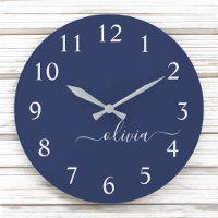 Navy Blue White Modern Script Giron Monogram Name