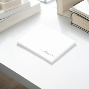 Navy Blue White Modern Script Giron Monogram Name Post-it Klebezettel