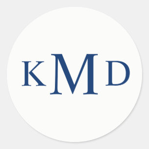 NAVY BLUE White Monogram Bride Groom Wedding Runder Aufkleber