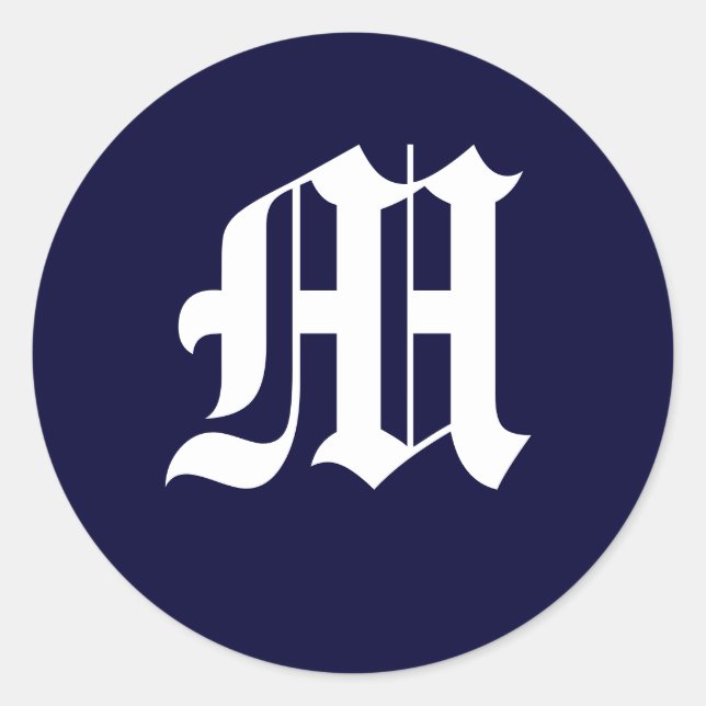 Navy Blue & White Monogram "M" Runder Aufkleber (Vorderseite)