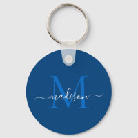 Navy Blue White Monogram Name Modern Girl Script