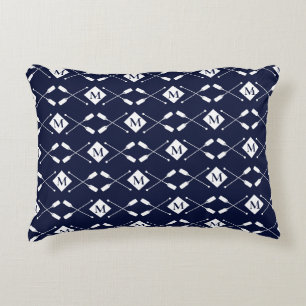 Navy Blue White Monogram Paddle Lake House Dekokissen