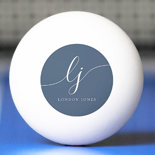 Navy Blue White Monogram und Name Personalisiert Tischtennisball