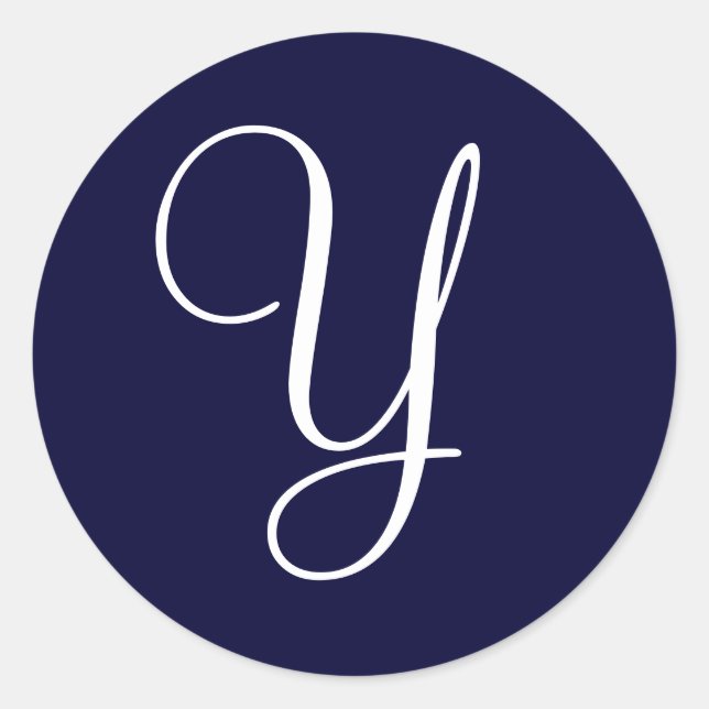 Navy Blue & White Monogram Y Runder Aufkleber (Vorderseite)