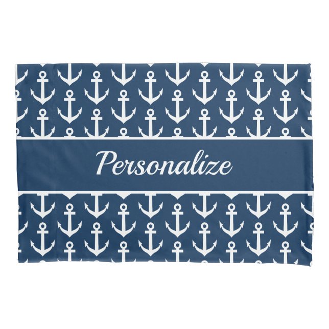 Navy-Blue-White-nauboat Anker Custom Kissenbezug (Vorderseite)