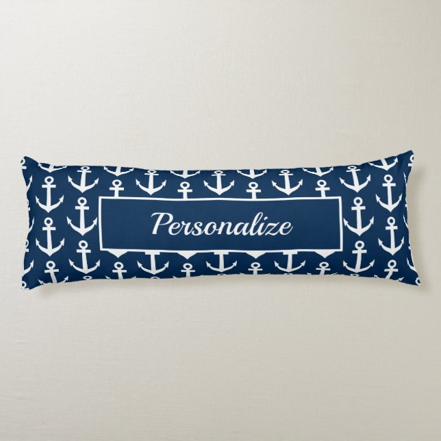 Navy-Blue-White-nauboat Anker Custom Seitenschläferkissen (Rückseite)