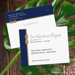⚓️ Navy Blue & White Nautic Budget Save the Date Ankündigungspostkarte