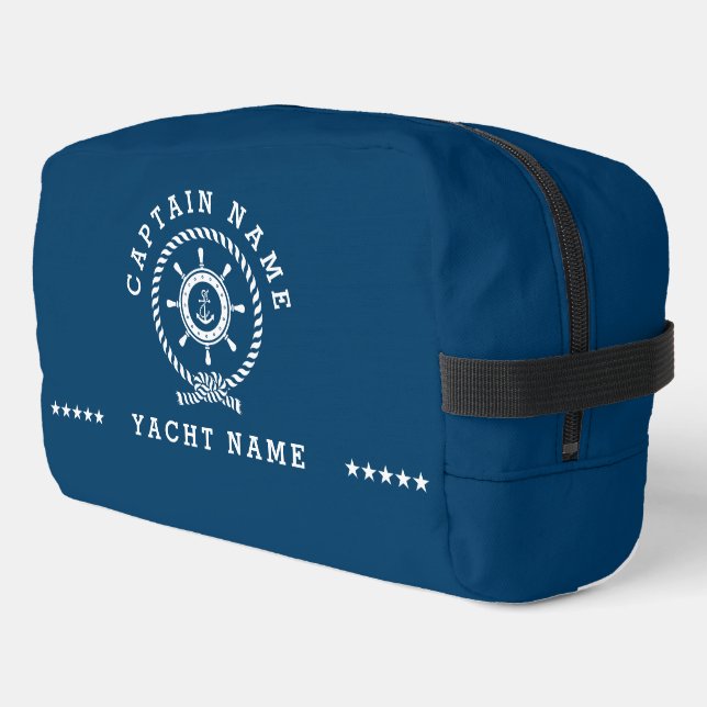 Navy Blue White Nautical Boat Wheel Knot Dopp Kit Waschbeutel (Linke Seite)