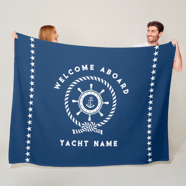 Navy Blue White Nautical Boat Wheel Knot Stars Fleecedecke (Beispiel)