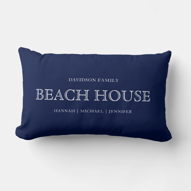 Navy Blue White Nautical Coastal Beach House Lendenkissen (Vorderseite)