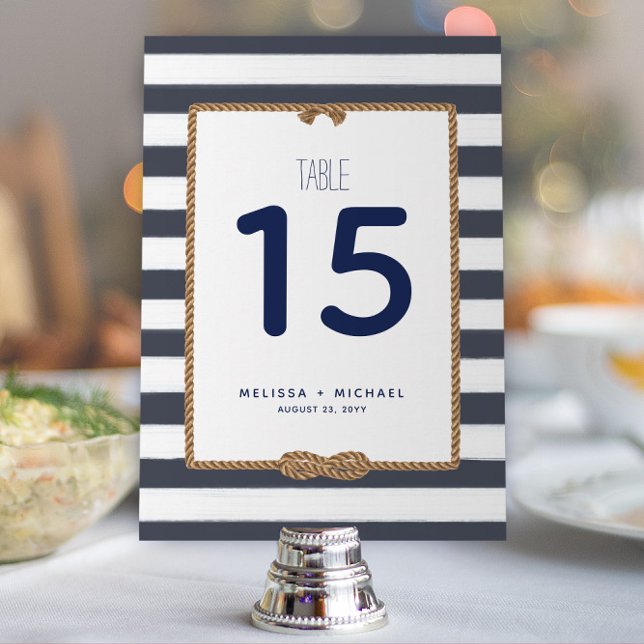 Navy Blue & White Nautical Knot Tischnummer (12x18 (Modern Navy and White Striped Nautical Wedding or Event Table Numbers (Available for Download))
