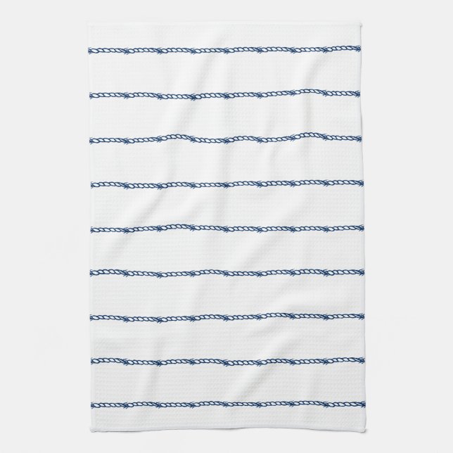 Navy Blue White nautical rope Muster Kitchen Tow Geschirrtuch (Vertikal)