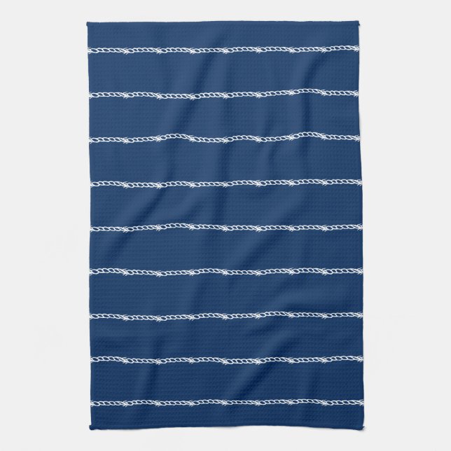 Navy Blue White nautical rope Muster Kitchen Tow Geschirrtuch (Vertikal)